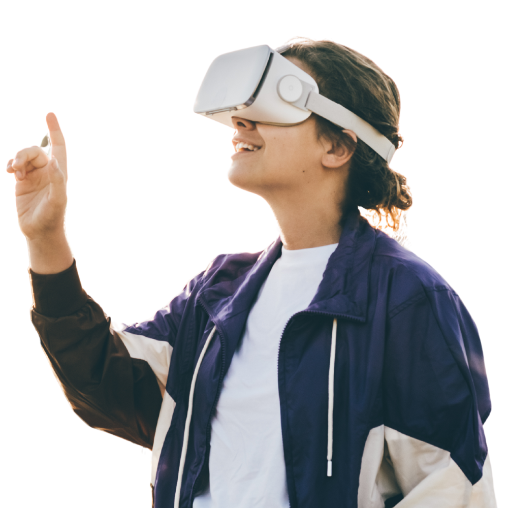 slider 2 A girl wearing a Virtual Reality Glasses